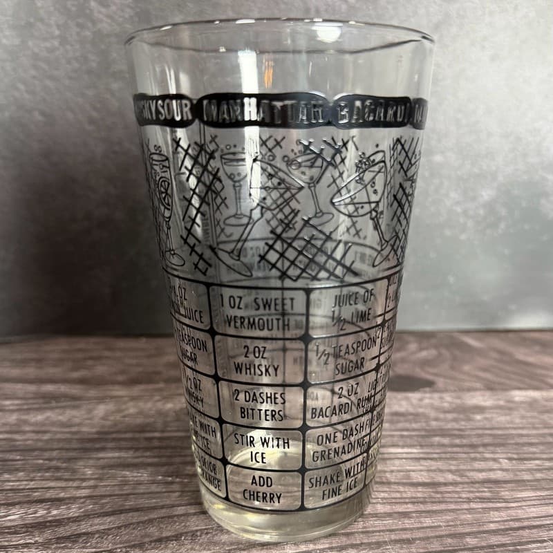 Vintage Mid-Century Federal Glass Cocktail Recipe Mixing Glass Black Graphics - Thumbnail 2