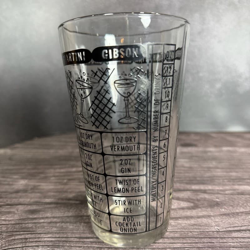 Vintage Mid-Century Federal Glass Cocktail Recipe Mixing Glass Black Graphics - Thumbnail 6