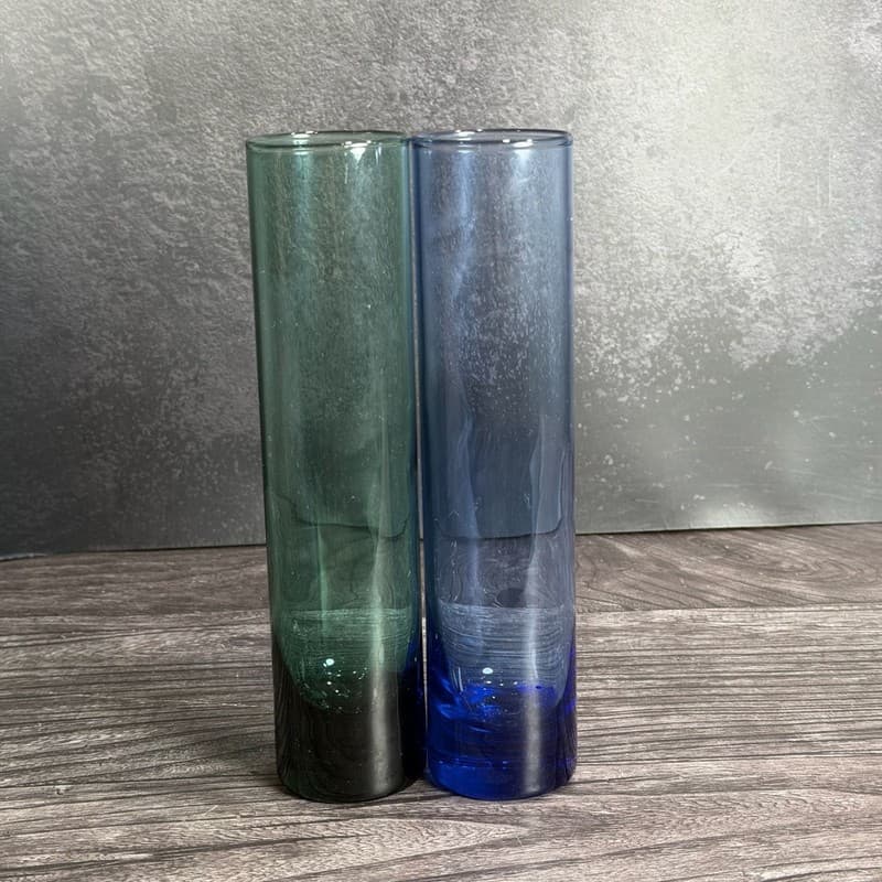 Vintage Libbey 7.5" Tall Cylinder Bud Vases - Emerald Green and Cobalt Blue Glas - Thumbnail 4
