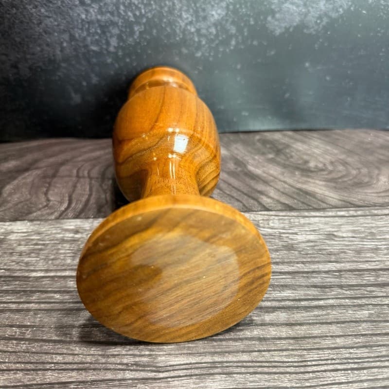 Vintage Mid-Century Modern Turned Wood Hurricane Candle Holder with Glass Chimne - Thumbnail 4
