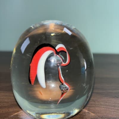 Studio Hand Blown Clear Glass Egg Bubbles Signed Vintage Art Glass 5 Sided Point - Thumbnail 5
