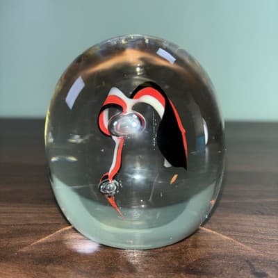 Studio Hand Blown Clear Glass Egg Bubbles Signed Vintage Art Glass 5 Sided Point - Thumbnail 3