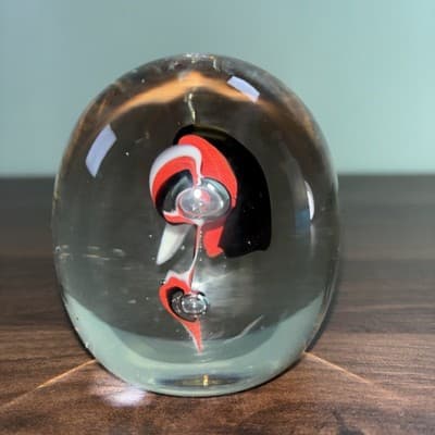 Studio Hand Blown Clear Glass Egg Bubbles Signed Vintage Art Glass 5 Sided Point - Thumbnail 2