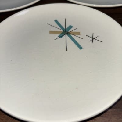 3 Vintage Salem NORTH STAR Bread Dessert Plates Atomic Starburst MCM 6" Crazing - Thumbnail 2