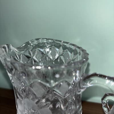 Vintage Etched Cut Glass Crystal Footed Creamer & Steeple Lidded Sugar Bowl Rose - Thumbnail 11