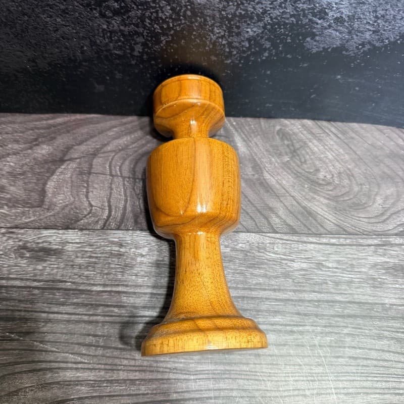 Vintage Mid-Century Modern Turned Wood Hurricane Candle Holder with Glass Chimne - Thumbnail 3