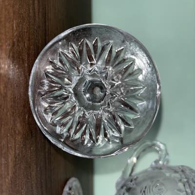 Vintage Etched Cut Glass Crystal Footed Creamer & Steeple Lidded Sugar Bowl Rose - Thumbnail 14