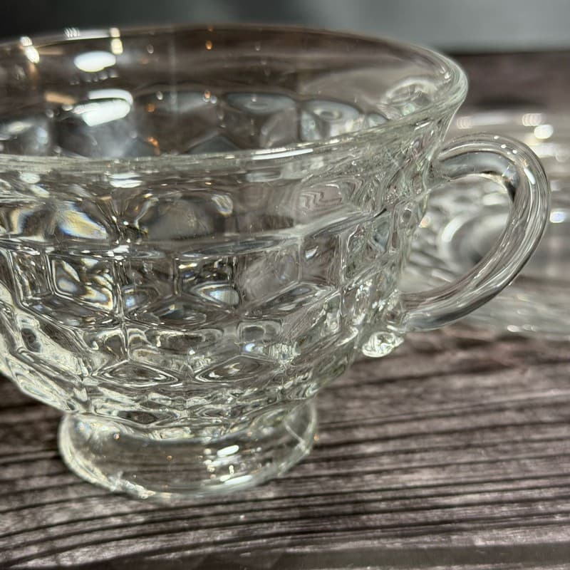 Vintage Fostoria American Clear Cubist Cup and Saucer Set - Thumbnail 3