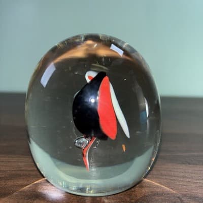 Studio Hand Blown Clear Glass Egg Bubbles Signed Vintage Art Glass 5 Sided Point - Thumbnail 4