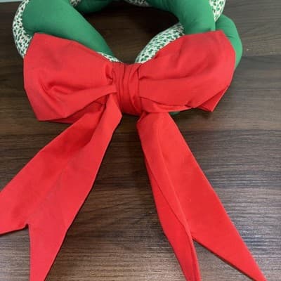 Vintage Braided Cloth Holiday Wreath 12” Green & White Holly Printed Fabric Re - Thumbnail 3