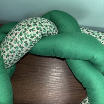 Vintage Braided Cloth Holiday Wreath 12” Green & White Holly Printed Fabric Re - Thumbnail 5