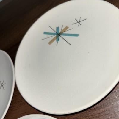 3 Vintage Salem NORTH STAR Bread Dessert Plates Atomic Starburst MCM 6" Crazing - Thumbnail 4