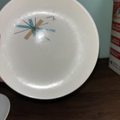 3 Vintage Salem NORTH STAR Bread Dessert Plates Atomic Starburst MCM 6" Crazing - Thumbnail 5