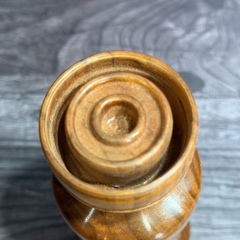 Vintage Mid-Century Modern Turned Wood Hurricane Candle Holder with Glass Chimne - Thumbnail 8