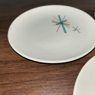 3 Vintage Salem NORTH STAR Bread Dessert Plates Atomic Starburst MCM 6" Crazing - Thumbnail 3