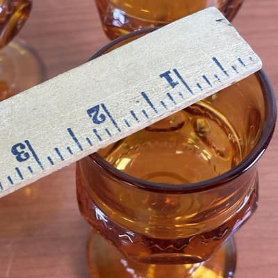 (4) Amber Indiana Glass Thumbprint Kings Crown Goblets Cordial Glass 4 1/4” VT - Thumbnail 10