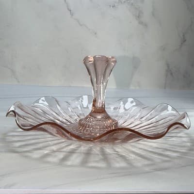 Vtge Pink Depression Glass Bon-Bon Dish Handle Center And Candy Dish - Thumbnail 6