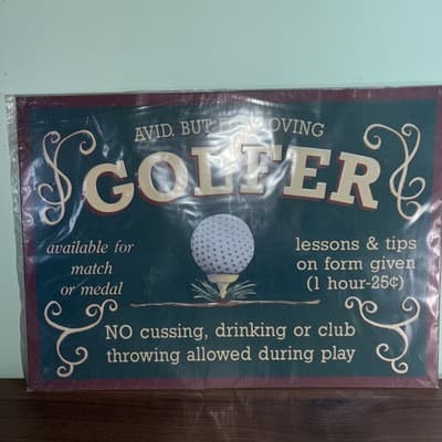 Metal MANCAVE Golfer Sign Lessons 25 Cents No Cussing Drinking Or Throwing Clubs