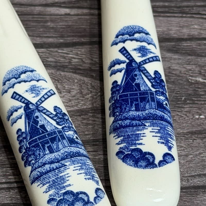 Vintage Elesva Holland Delft Blue Windmill Cheese Slicer and Knife Set Ceramic H - Thumbnail 3