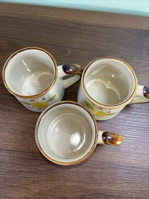 Vintage Hand-Painted Mug Lemon Tree Blooms Speckled Pottery Norleans (Korea) Set - Thumbnail 4