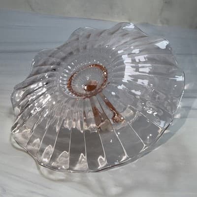 Vtge Pink Depression Glass Bon-Bon Dish Handle Center And Candy Dish - Thumbnail 10