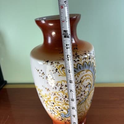 Antique Large White Orange Glass Vase Gold Embossed Hand Painted Paisley - Thumbnail 10