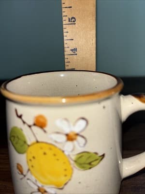 Vintage Hand-Painted Mug Lemon Tree Blooms Speckled Pottery Norleans (Korea) Set - Thumbnail 14