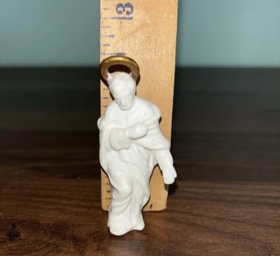 Vintage Bone China Miniature White Gold Halo Holy Family Figurines Nativity Set - Thumbnail 9