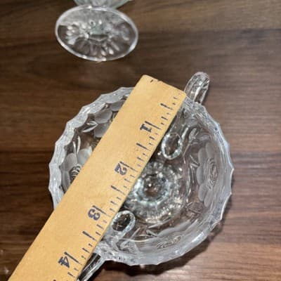 Vintage Etched Cut Glass Crystal Footed Creamer & Steeple Lidded Sugar Bowl Rose - Thumbnail 18