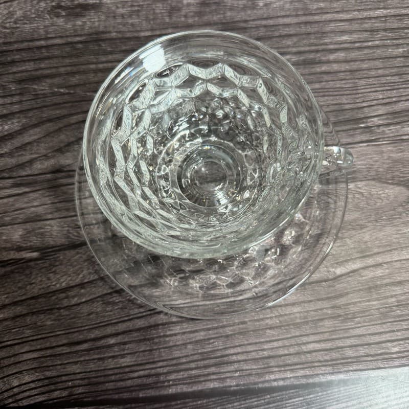 Vintage Fostoria American Clear Cubist Cup and Saucer Set - Thumbnail 2
