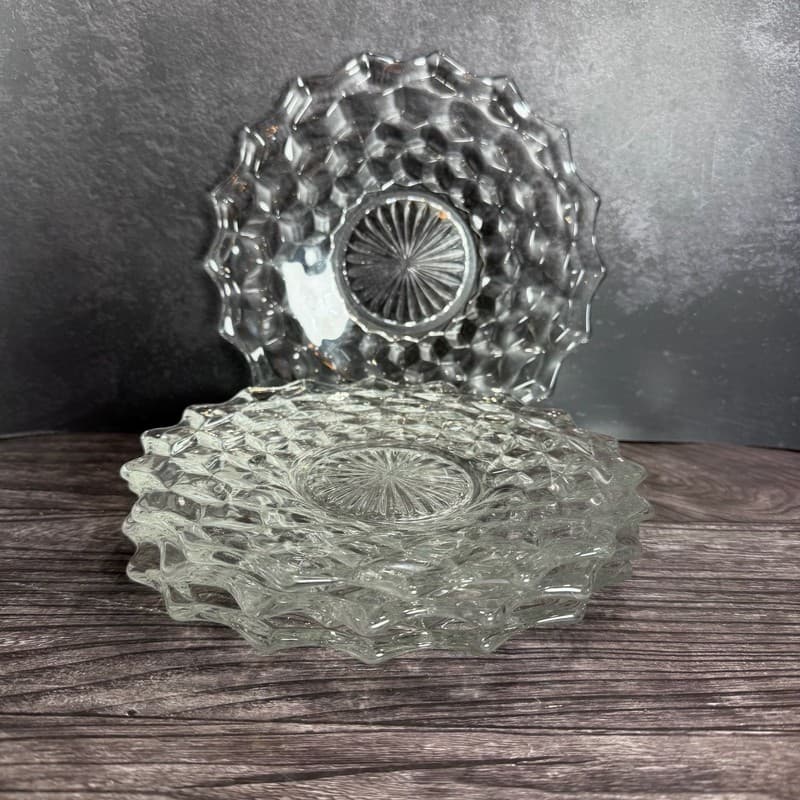 Set 4 Vintage Cubist Fostoria American Clear Cube 7 1/2" Plate