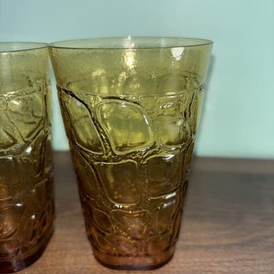 Fostoria Glass Karnak #4161 Modern Primitive Line Amber Set of 2 Vintage Drink - Thumbnail 3