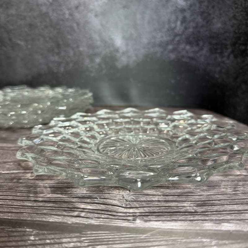 Set 4 Vintage Cubist Fostoria American Clear Cube 7 1/2" Plate - Thumbnail 3
