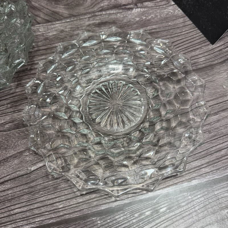 Set 4 Vintage Cubist Fostoria American Clear Cube 7 1/2" Plate - Thumbnail 2