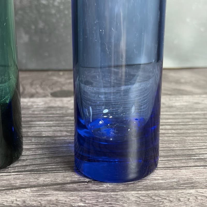Vintage Libbey 7.5" Tall Cylinder Bud Vases - Emerald Green and Cobalt Blue Glas - Thumbnail 3