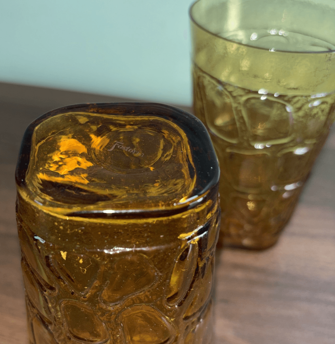 Fostoria Glass Karnak #4161 Modern Primitive Line Amber Set of 2 Vintage Drink - Thumbnail 5