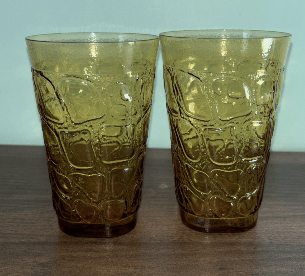 Fostoria Glass Karnak #4161 Modern Primitive Line Amber Set of 2 Vintage Drink - Thumbnail 2