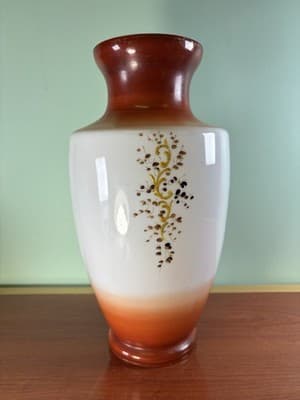Antique Large White Orange Glass Vase Gold Embossed Hand Painted Paisley - Thumbnail 6