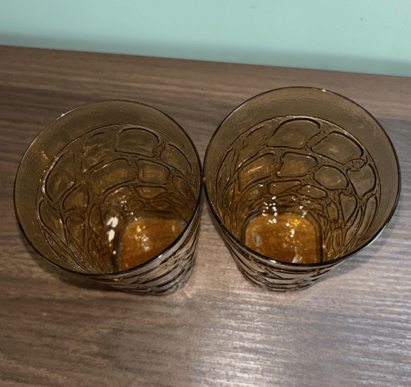 Fostoria Glass Karnak #4161 Modern Primitive Line Amber Set of 2 Vintage Drink - Thumbnail 4