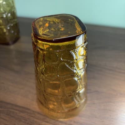 Fostoria Glass Karnak #4161 Modern Primitive Line Amber Set of 2 Vintage Drink - Thumbnail 7