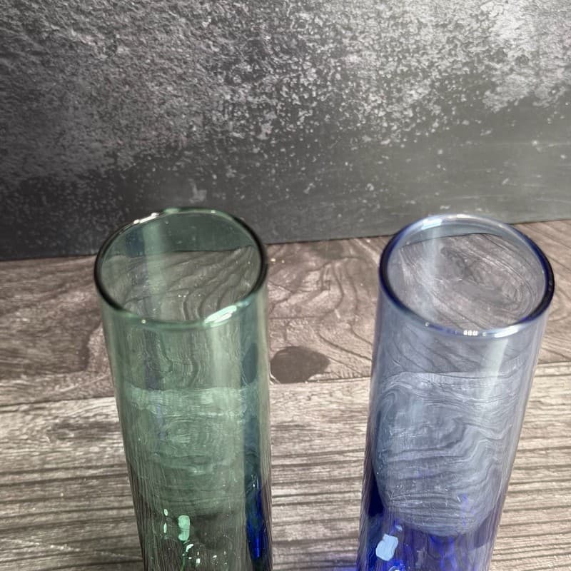 Vintage Libbey 7.5" Tall Cylinder Bud Vases - Emerald Green and Cobalt Blue Glas - Thumbnail 2