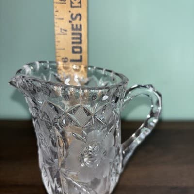 Vintage Etched Cut Glass Crystal Footed Creamer & Steeple Lidded Sugar Bowl Rose - Thumbnail 22