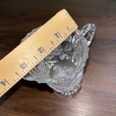 Vintage Etched Cut Glass Crystal Footed Creamer & Steeple Lidded Sugar Bowl Rose - Thumbnail 23