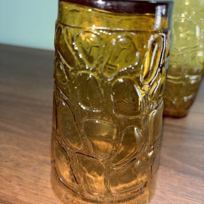 Fostoria Glass Karnak #4161 Modern Primitive Line Amber Set of 2 Vintage Drink - Thumbnail 6