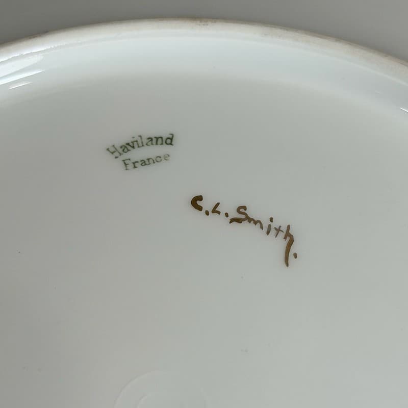 Haviland France Hand Painted Limoges Plate Signed C.L. Smith Pink Berries Gold T - Thumbnail 8