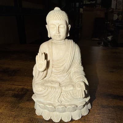 Vintage Buddha Meditating Marble Resin Statue Figurine 6”