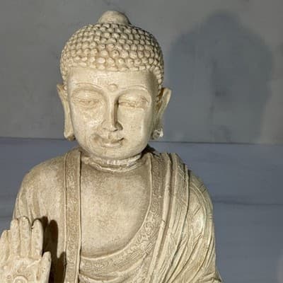 Vintage Buddha Meditating Marble Resin Statue Figurine 6” - Thumbnail 4