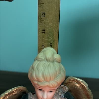 Vintage Angel Christmas Tree Topper Lighted Green & Red Dress Gold Wings Lighted - Thumbnail 10