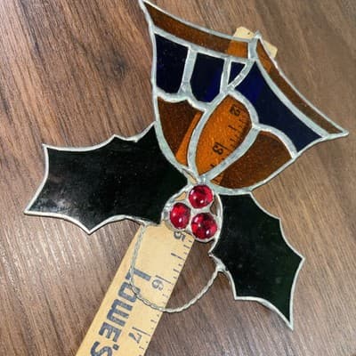 Vintage Stained Glass Christmas Bells With Holly Sun Catcher 5.5" x 5.5" (2) - Thumbnail 10