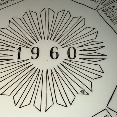 Vintage 1960 Calendar 10" Plate Gold Decoration on Cream Bowling Green OH Jewler - Thumbnail 3